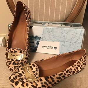Sperry calf hair leopard loafer